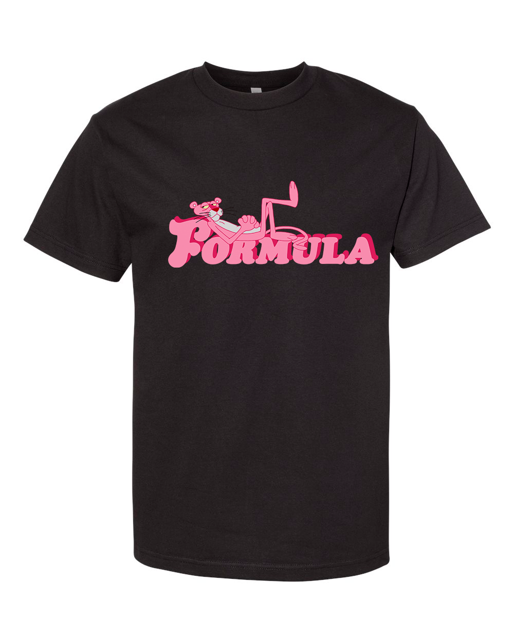 Black tee with pink Formula script