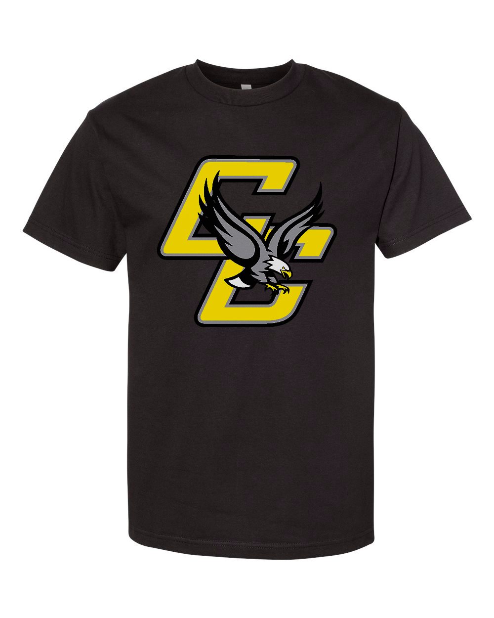 Black tee with gold and teal monogram