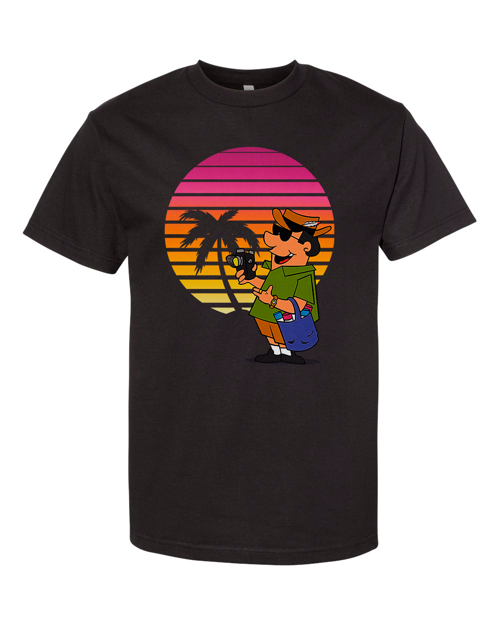 Black tee with gradient sunset graphic