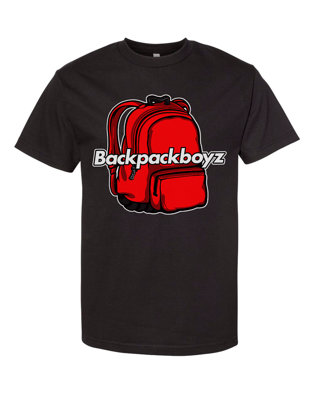 Black tee with Backpackboyz graphic